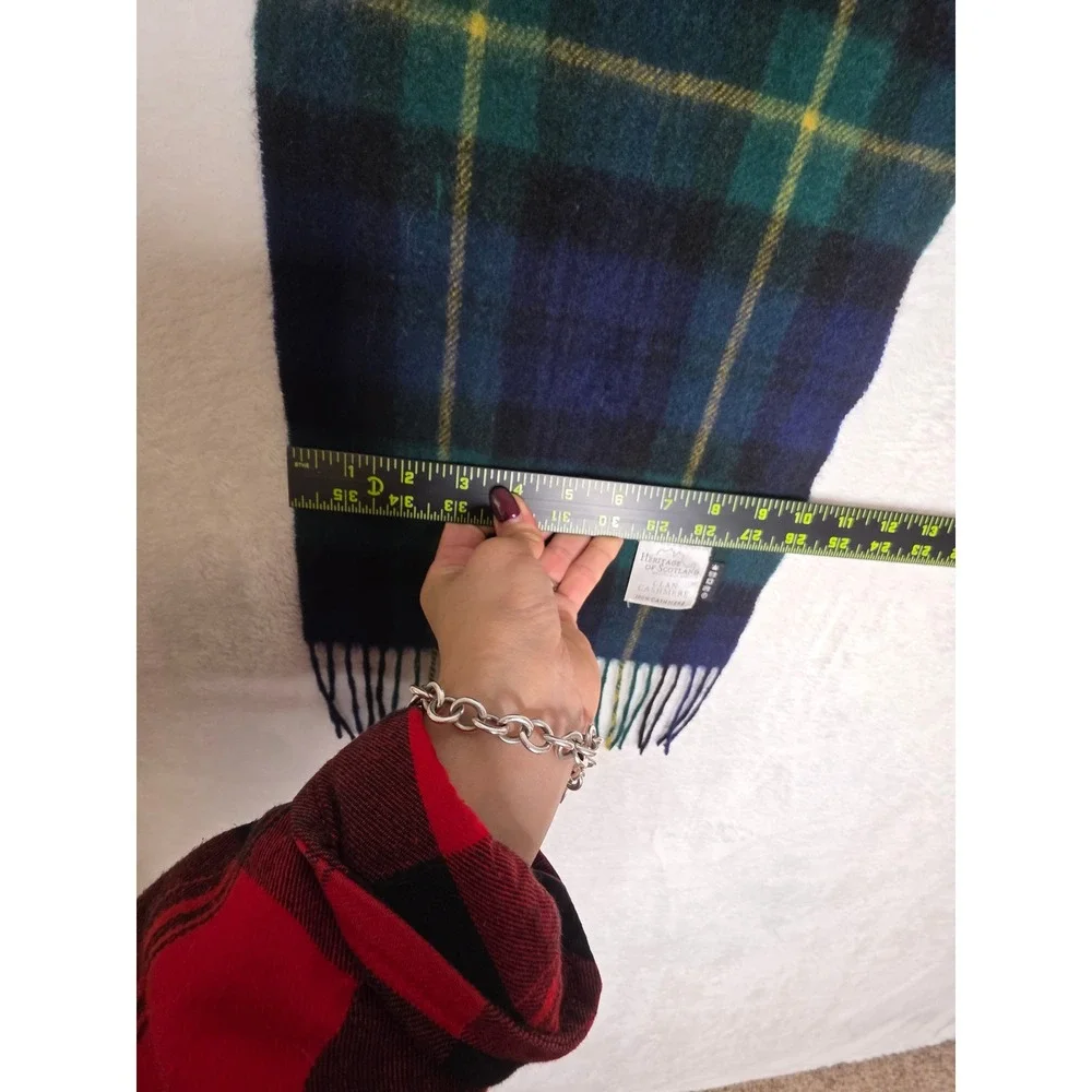 Heritage of Scotland Clan Cashmere Scarf Navy Green Yellow Tartan Plaid Fringe